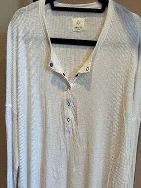 AERIE - Offline by Aerie, long sleeve ribbed henley tunic, white, size Large
